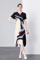 V-neck Summer Short-sleeved Pleated Dress