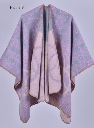 Thickened Cashmere Split Jacquard Scarf Cloak