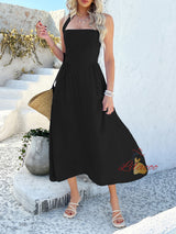 Leisure Holiday Style Sleeveless Halter Dress