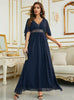 Navy Blue Chiffon V-neck Prom Dress