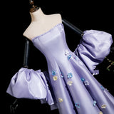Purple Satin Strapless 3D Flower Prom Dress