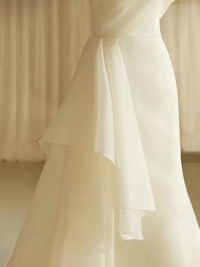 White Mermaid Strapless Pleats Wedding Dress