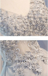 Gray V-neck Tulle Appliques Homecoming Dress