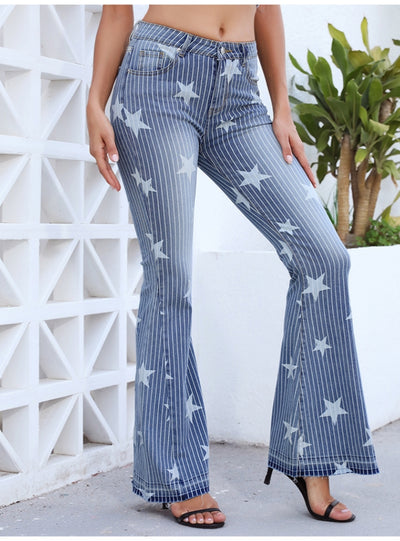 Striped Printed Star Pattern Jeans