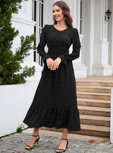 V-neck Long Sleeve Jacquard Silm Waist Dress