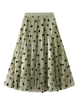 Polka Dot Gauze Pleated Skirt
