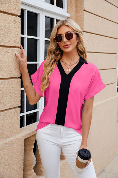 Contrast Lapel Chiffon Shirt