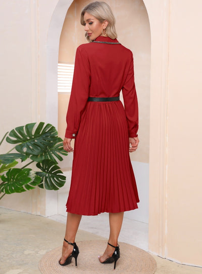 Slim-fit Long Sleeve Pleats Dress