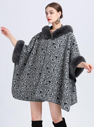 Jacquard Large Size Knit Cardigan Shawl Cloak