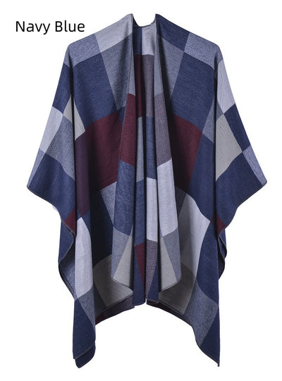 Women Plaid Fringed Scarf Shawl