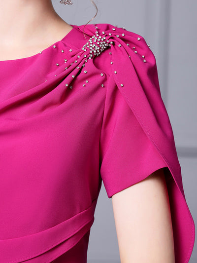 Fuchsia Short Sleeve Mother Of The Bride Dress