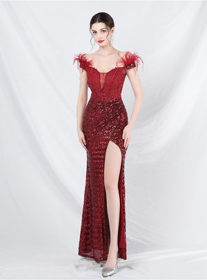 Mermaid Sequins Off the Shoulder Appliques Prom Dress