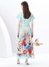 Short Sleeve Printed Long Dress