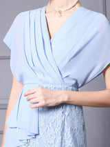 Blue Chiffon Lace V-neck Mother Of The Bride Dress