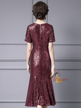 Burgundy Sequins Pleats Mother Of The Bride Dress