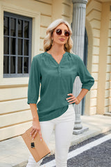 Solid Color V-neck Loose Top