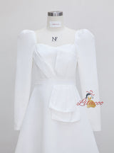 White Long Sleeve Square Neck Short Prom Dress
