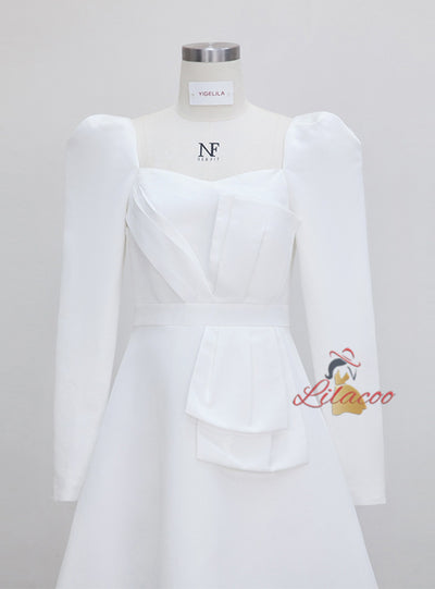 White Long Sleeve Square Neck Short Prom Dress