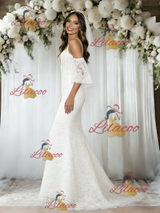 White Mermaid Lace Straps Wedding Dress