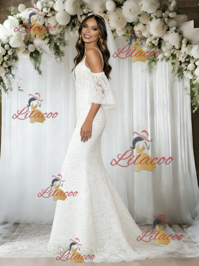 White Mermaid Lace Straps Wedding Dress