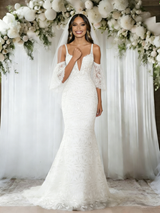 White Mermaid Lace Straps Wedding Dress