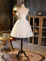 Ivory White Tulle Pearls Homecoming Dress