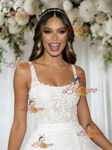 White Lace Straps Wedding Dress