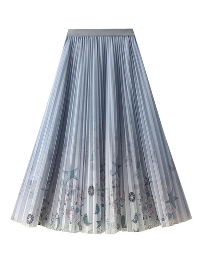 Printed Gauze Pleated Skirt
