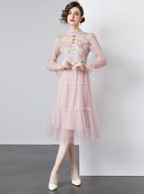 Lace Gauze Long Sleeve Dress