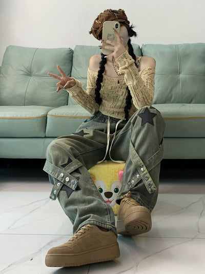 Star Loose Print Slim Jeans