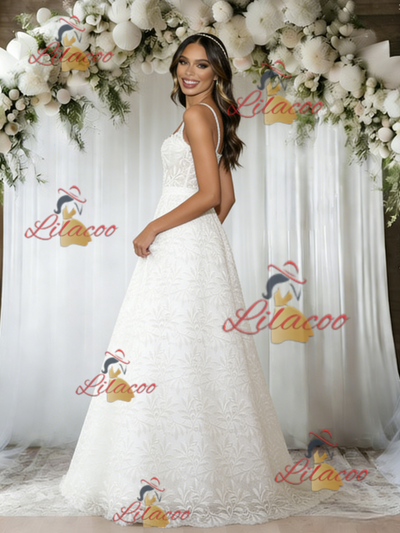 White Lace Straps Wedding Dress