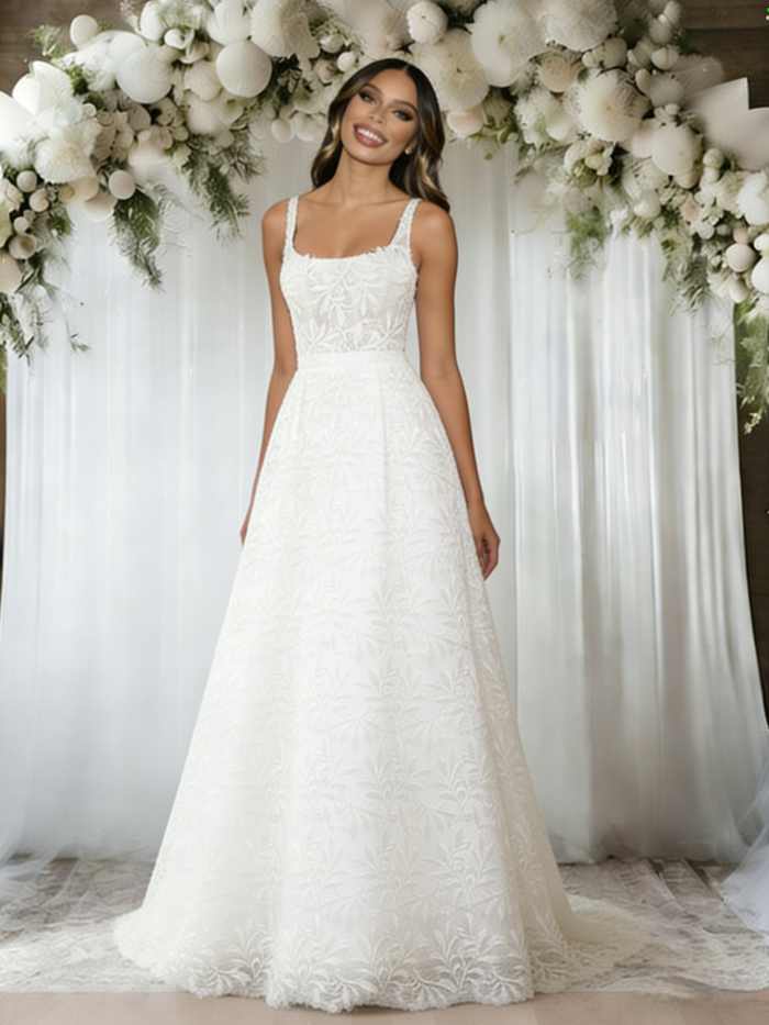 White Lace Straps Wedding Dress