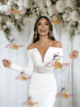 White Mermaid Long Sleeve Wedding Dress