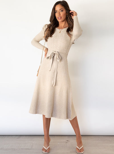 Bubble Long Sleeve Knitted Swing Long Dress