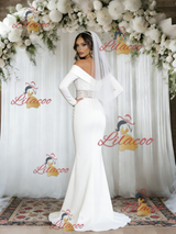 White Mermaid Long Sleeve Wedding Dress