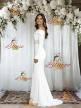 White Mermaid Long Sleeve Wedding Dress