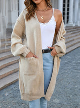 Knitted Solid Color Pocket Long Sweater Coat