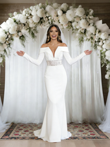White Mermaid Long Sleeve Wedding Dress