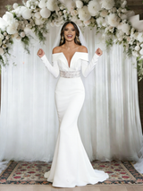 White Mermaid Long Sleeve Wedding Dress