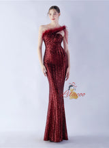 Mermaid Sequins One Shoulder Beading prom Dress