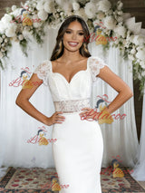 White Mermaid Straps Lace Wedding Dress