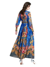 Retro Print Long Sleeve Dress