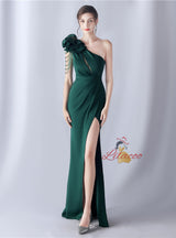 One Shoulder Split Beading Prom Dress