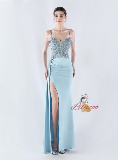 Mermaid Spaghetti Straps Beading Lace Prom Dress
