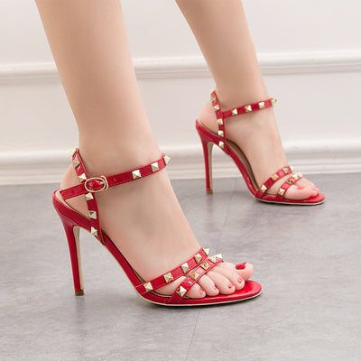 Retro Patent Leather Metal Rivet Sandals