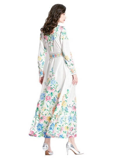 Long-sleeved Holiday Lantern Sleeve Printed Dress