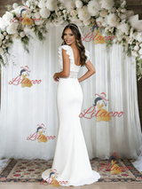 White Mermaid Straps Lace Wedding Dress