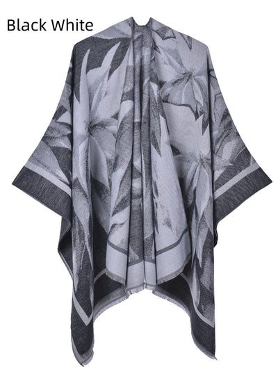 National Double-sided Fringed Split Shawl