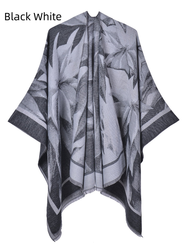 National Double-sided Fringed Split Shawl