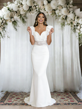White Mermaid Straps Lace Wedding Dress
